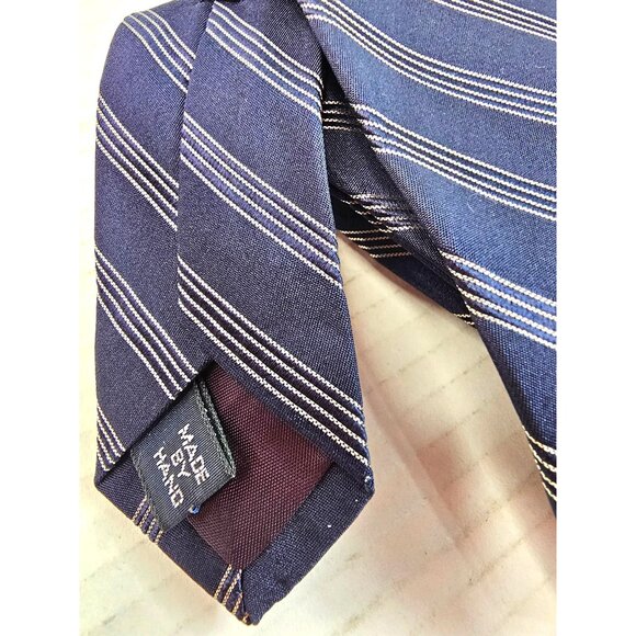 Polo By Ralph Lauren Navy Blue Striped Repp Silk Tie Made For Neiman Marcus USA - Picture 2 of 7
